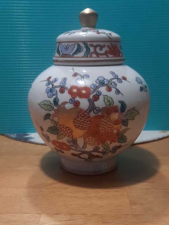 august warnecke? Other - Porcelain Floral Ginger Jar with Gold Lid and Multicolor Motif